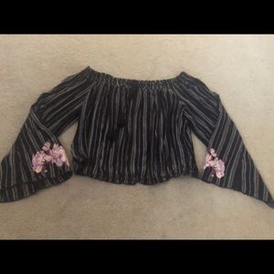 Navy off-shoulder crop top